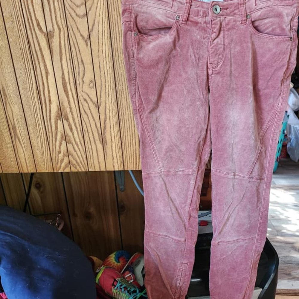 FREE PEOPLE GAVIN CORDUROY WOMEN'S MOTO ZIP ANKLES SKINNY JEANS DUSTY PINK 27